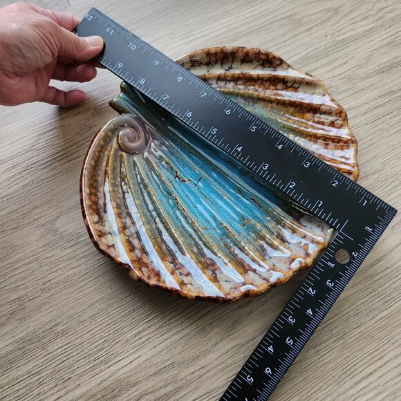 Pumpkin Plate Luncheon Salad Serving Tray Candy Dish Ribbed Pottery Seashell 9" - Picture 9 of 9